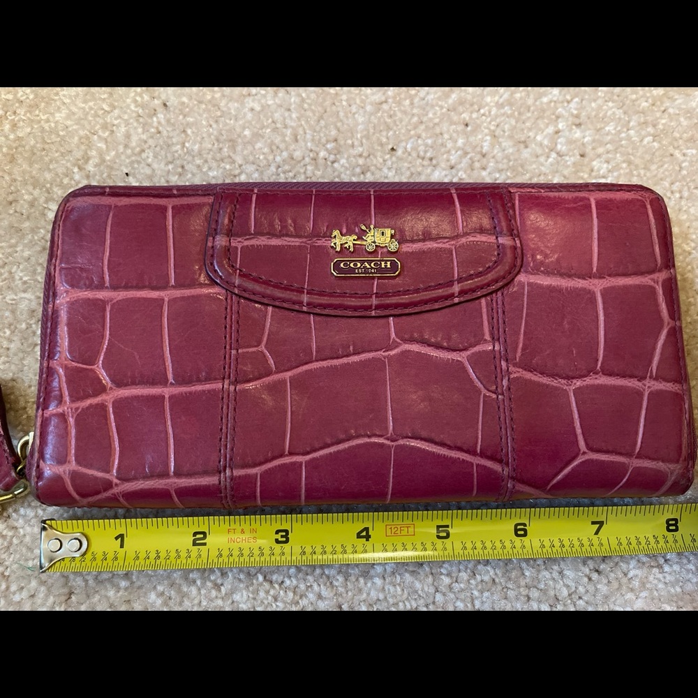 Coach accordion zip around wallet in embossed croc
